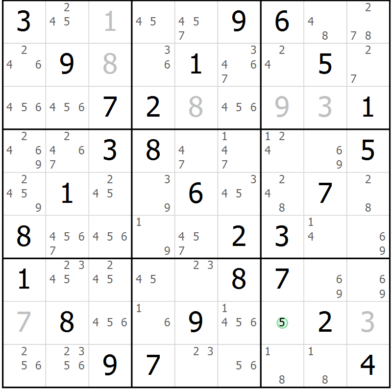 Position des candidats pour la solution de la Gr 12 page 15 du magazine de sudoku Maestro n° 099