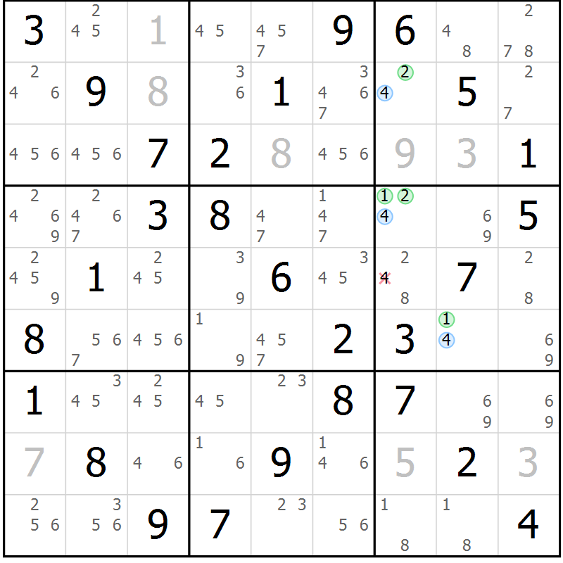 Position des candidats pour la solution de la Gr 12 page 15 du magazine de sudoku Maestro n° 099