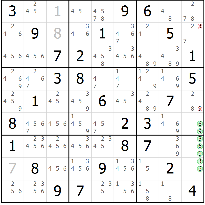 Position des candidats pour la solution de la Gr 12 page 15 du magazine de sudoku Maestro n° 099