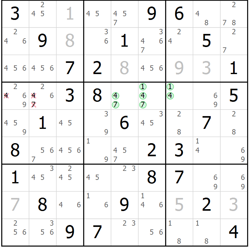 Position des candidats pour la solution de la Gr 12 page 15 du magazine de sudoku Maestro n° 099