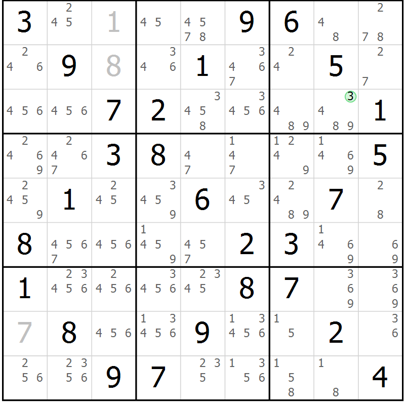 Position des candidats pour la solution de la Gr 12 page 15 du magazine de sudoku Maestro n° 099