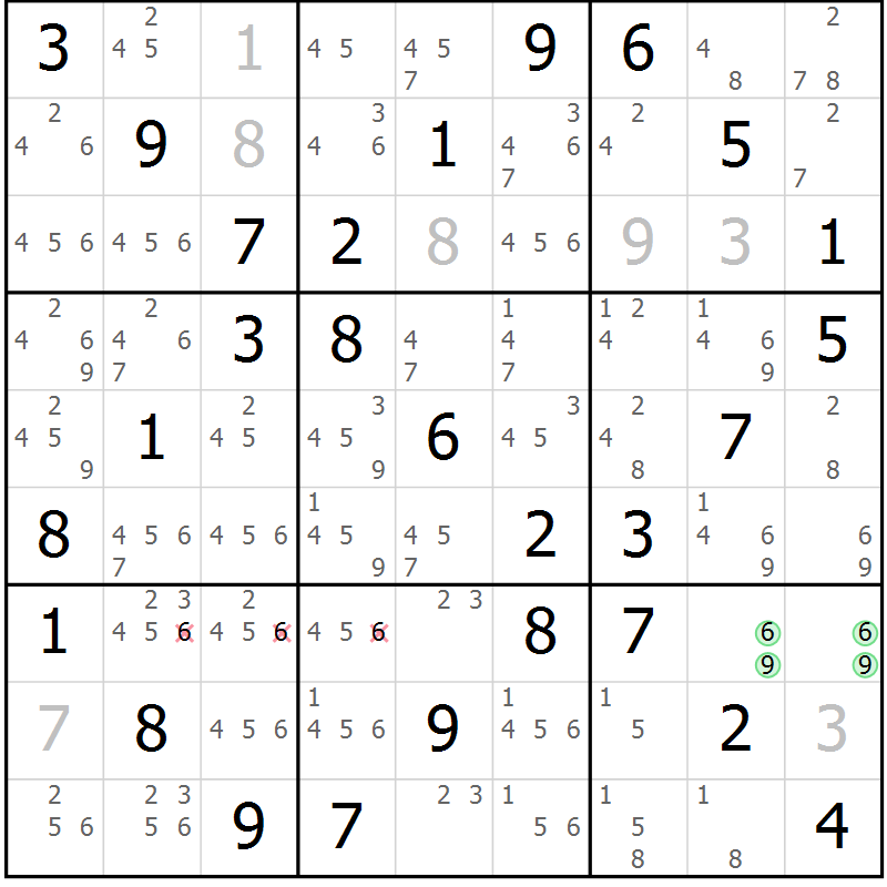 Position des candidats pour la solution de la Gr 12 page 15 du magazine de sudoku Maestro n° 099