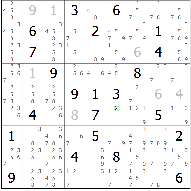 Position des candidats pour la solution de la Gr 13 page 16 du magazine de sudoku Maestro n° 099