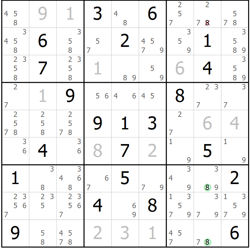 Position des candidats pour la solution de la Gr 13 page 16 du magazine de sudoku Maestro n° 099