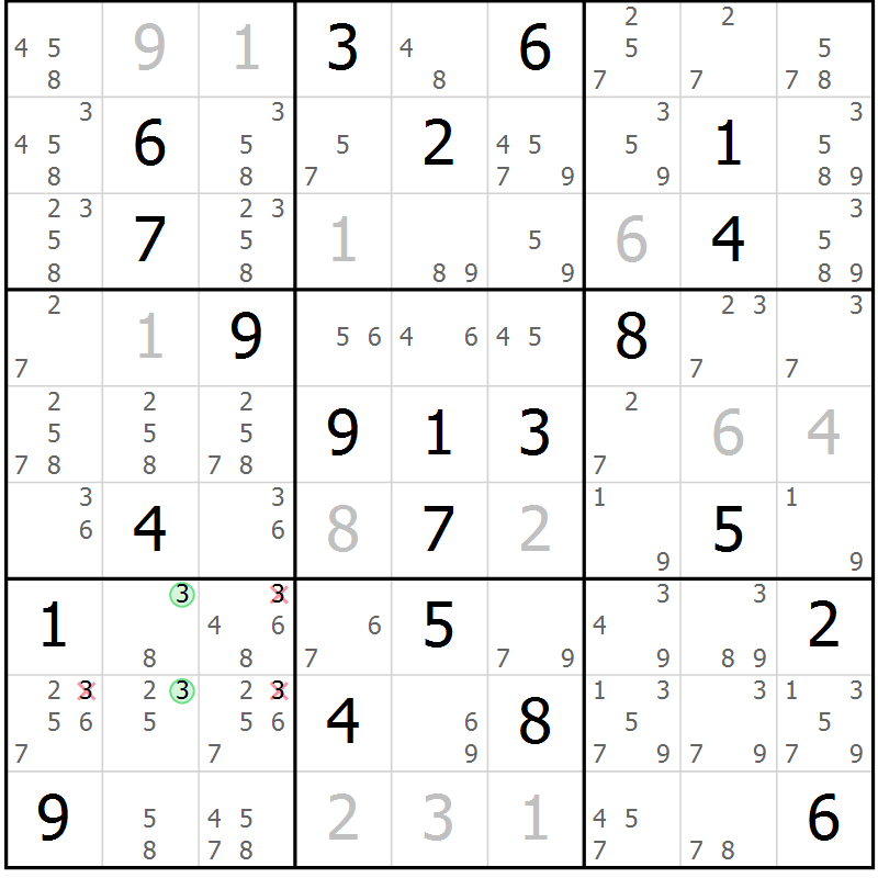 Position des candidats pour la solution de la Gr 13 page 16 du magazine de sudoku Maestro n° 099