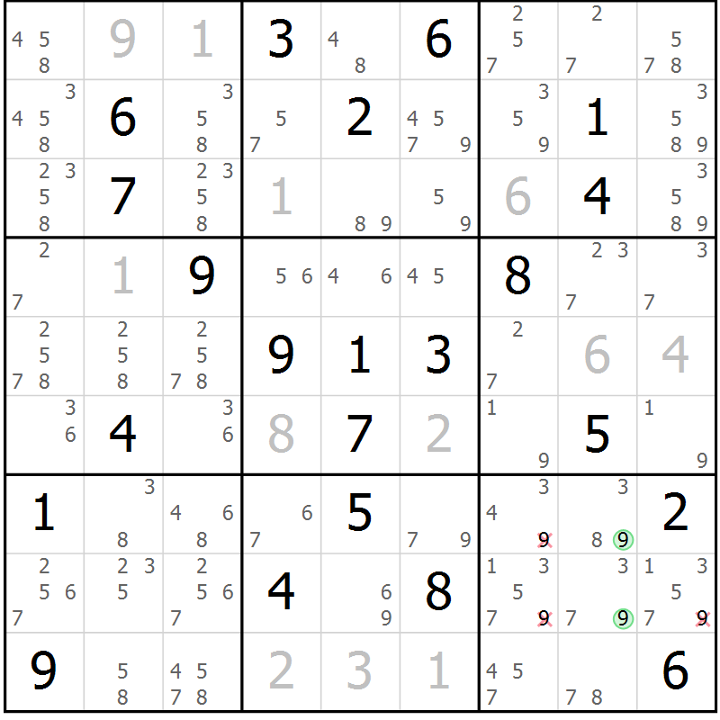 Position des candidats pour la solution de la Gr 13 page 16 du magazine de sudoku Maestro n° 099