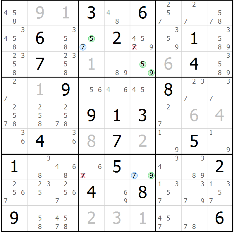 Position des candidats pour la solution de la Gr 13 page 16 du magazine de sudoku Maestro n° 099