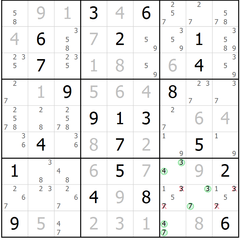 Position des candidats pour la solution de la Gr 13 page 16 du magazine de sudoku Maestro n° 099
