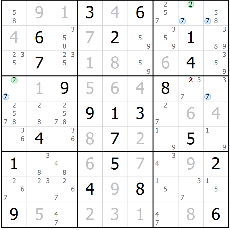Position des candidats pour la solution de la Gr 13 page 16 du magazine de sudoku Maestro n° 099