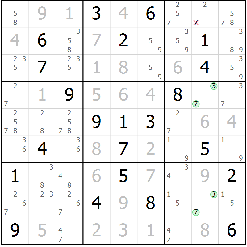 Position des candidats pour la solution de la Gr 13 page 16 du magazine de sudoku Maestro n° 099