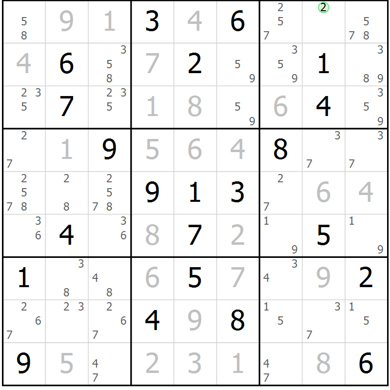 Position des candidats pour la solution de la Gr 13 page 16 du magazine de sudoku Maestro n° 099