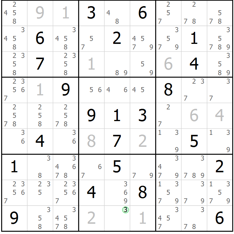 Position des candidats pour la solution de la Gr 13 page 16 du magazine de sudoku Maestro n° 099