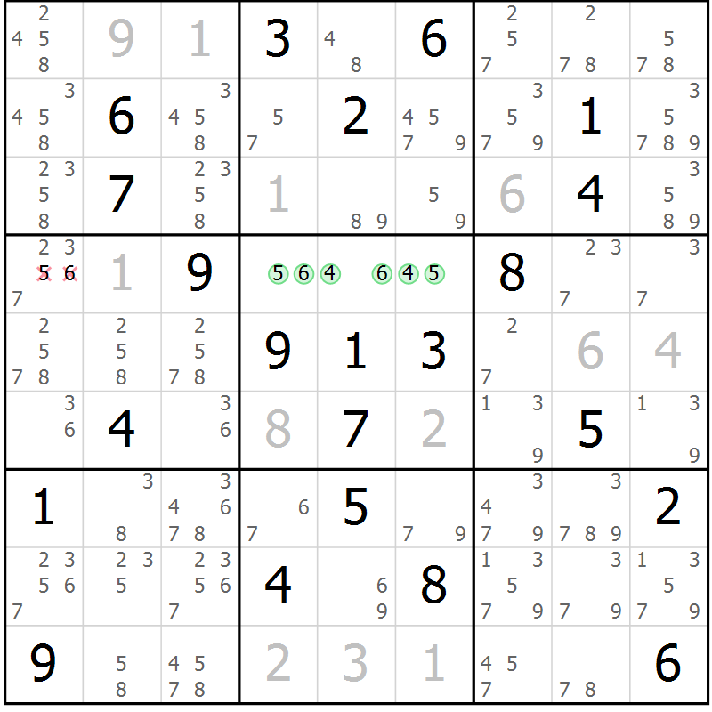 Position des candidats pour la solution de la Gr 13 page 16 du magazine de sudoku Maestro n° 099