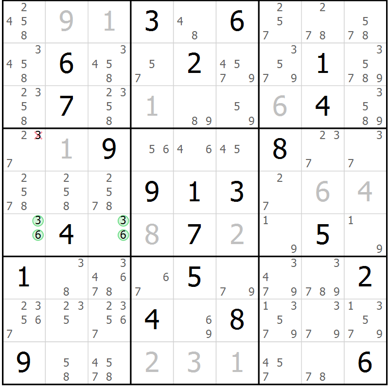 Position des candidats pour la solution de la Gr 13 page 16 du magazine de sudoku Maestro n° 099