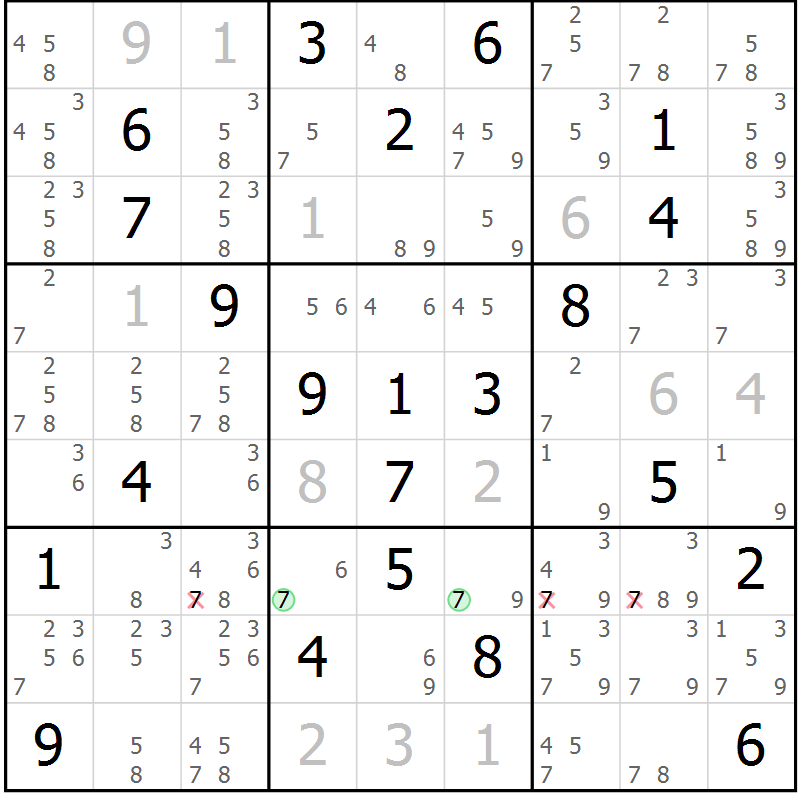 Position des candidats pour la solution de la Gr 13 page 16 du magazine de sudoku Maestro n° 099