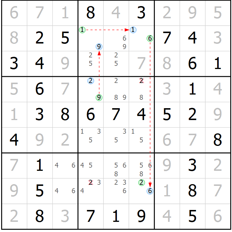 Position des candidats pour la solution de la Gr 14 page 17 du magazine de sudoku Maestro n° 099
