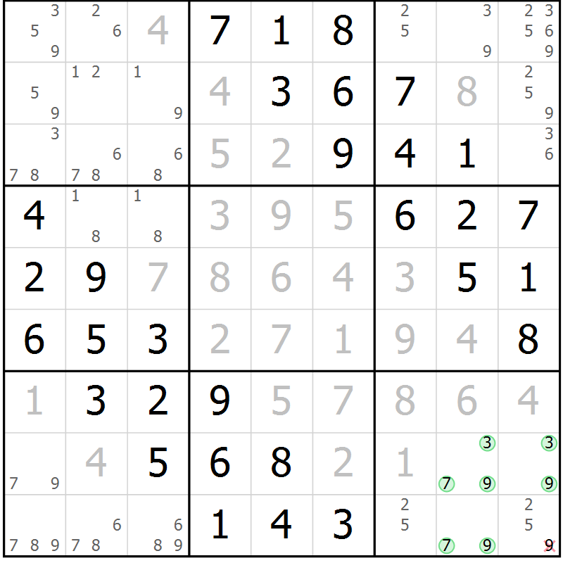 Position des candidats pour la solution de la Gr 15 page 18 du magazine de sudoku Maestro n° 099