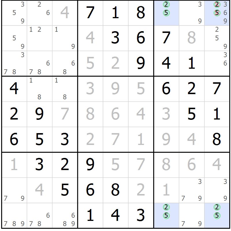 Position des candidats pour la solution de la Gr 15 page 18 du magazine de sudoku Maestro n° 099