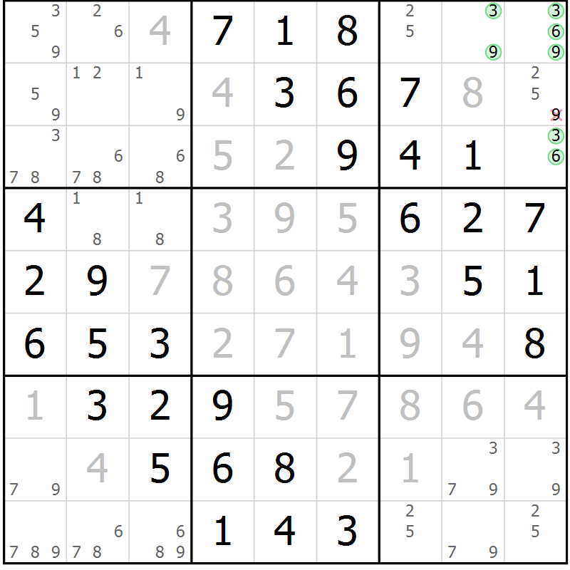 Position des candidats pour la solution de la Gr 15 page 18 du magazine de sudoku Maestro n° 099