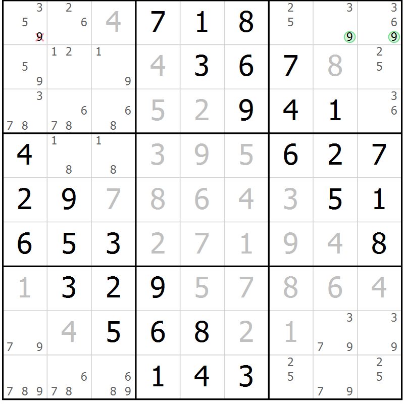 Position des candidats pour la solution de la Gr 15 page 18 du magazine de sudoku Maestro n° 099