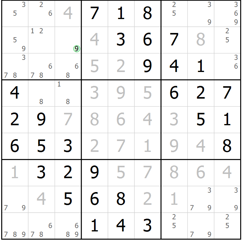 Position des candidats pour la solution de la Gr 15 page 18 du magazine de sudoku Maestro n° 099