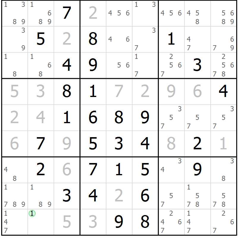 Position des candidats pour la solution de la Gr 16 page 19 du magazine de sudoku Maestro n° 099