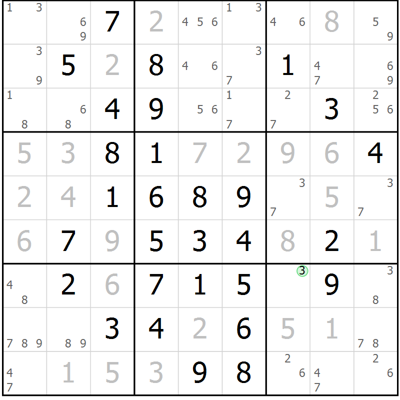 Position des candidats pour la solution de la Gr 16 page 19 du magazine de sudoku Maestro n° 099