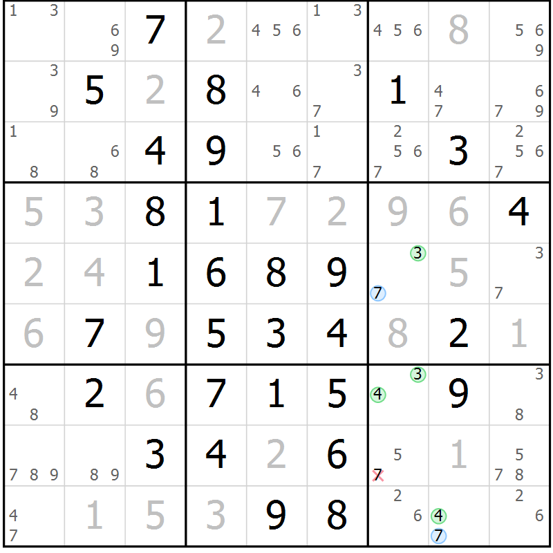 Position des candidats pour la solution de la Gr 16 page 19 du magazine de sudoku Maestro n° 099