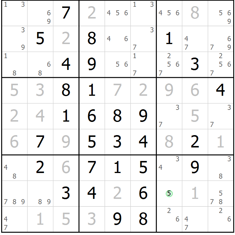 Position des candidats pour la solution de la Gr 16 page 19 du magazine de sudoku Maestro n° 099
