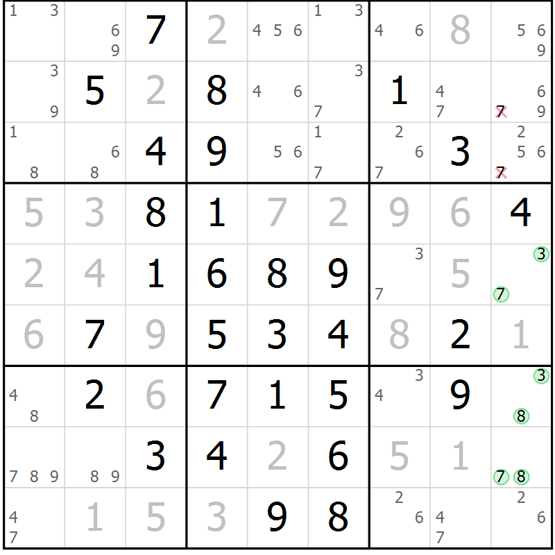 Position des candidats pour la solution de la Gr 16 page 19 du magazine de sudoku Maestro n° 099