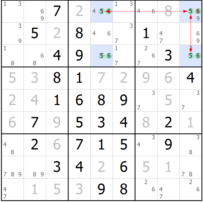 Position des candidats pour la solution de la Gr 16 page 19 du magazine de sudoku Maestro n° 099
