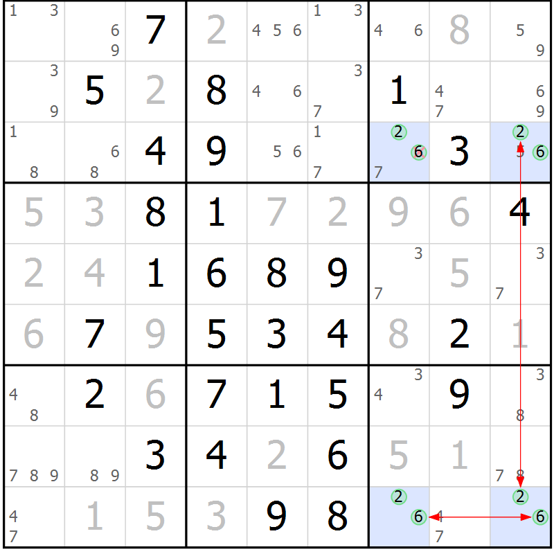 Position des candidats pour la solution de la Gr 16 page 19 du magazine de sudoku Maestro n° 099