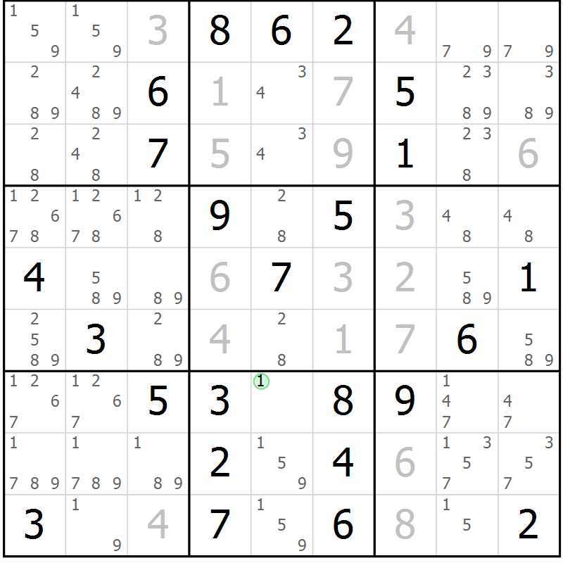 Position des candidats pour la solution de la Gr 17 page 20 du magazine de sudoku Maestro n° 099