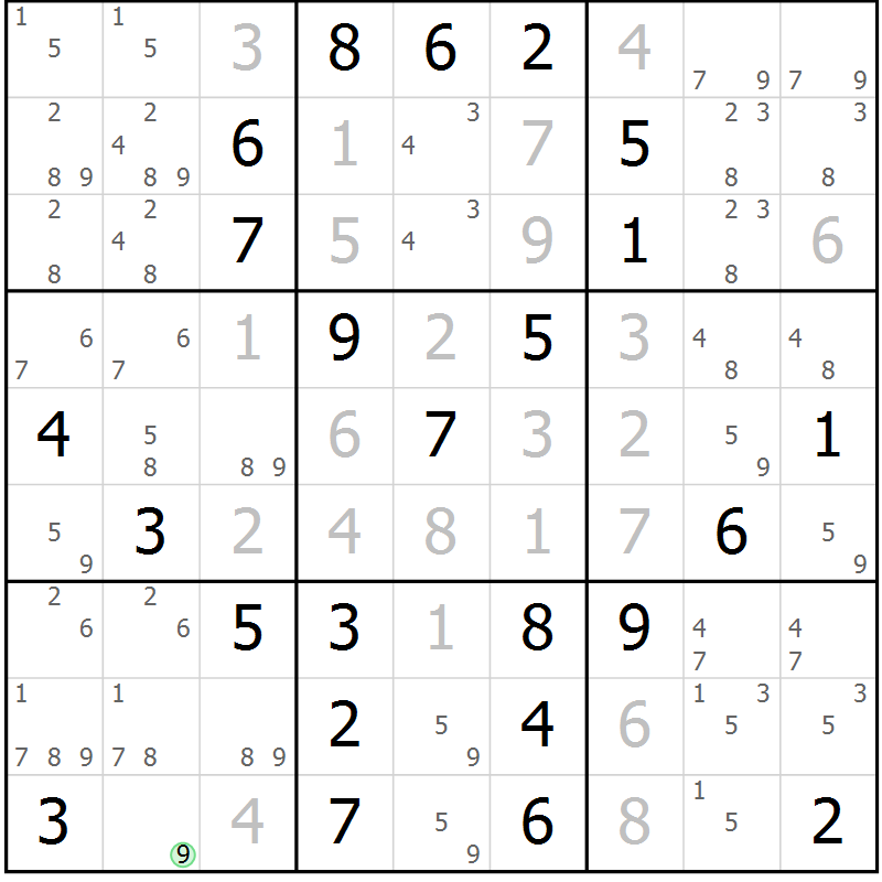 Position des candidats pour la solution de la Gr 17 page 20 du magazine de sudoku Maestro n° 099