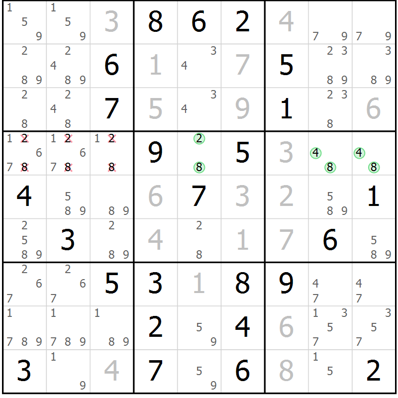 Position des candidats pour la solution de la Gr 17 page 20 du magazine de sudoku Maestro n° 099