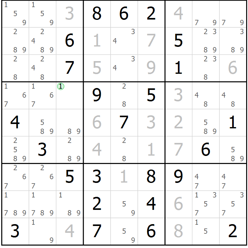 Position des candidats pour la solution de la Gr 17 page 20 du magazine de sudoku Maestro n° 099
