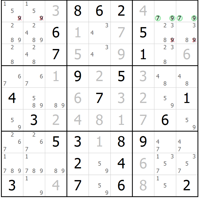 Position des candidats pour la solution de la Gr 17 page 20 du magazine de sudoku Maestro n° 099