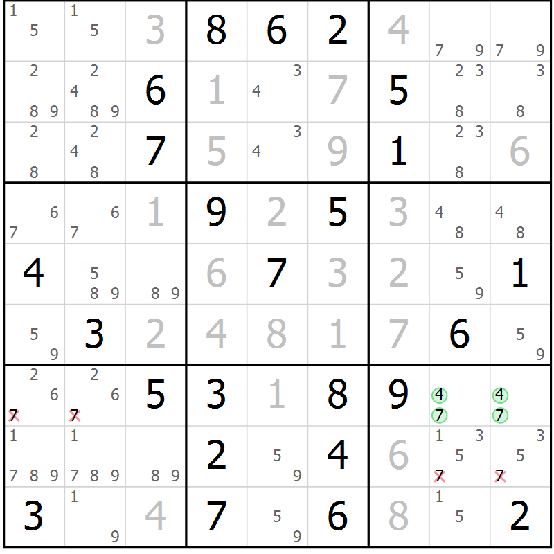 Position des candidats pour la solution de la Gr 17 page 20 du magazine de sudoku Maestro n° 099