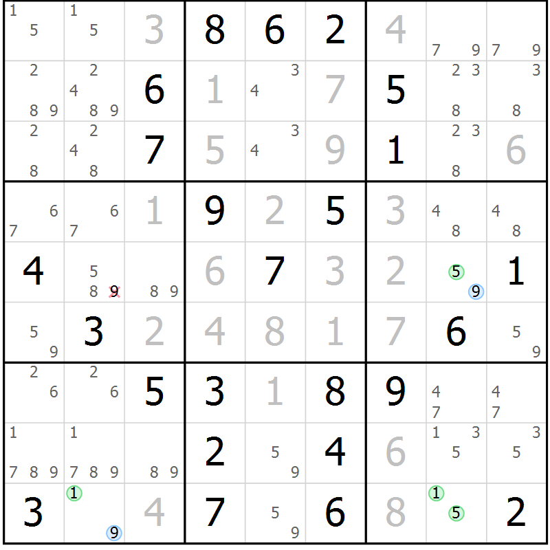 Position des candidats pour la solution de la Gr 17 page 20 du magazine de sudoku Maestro n° 099