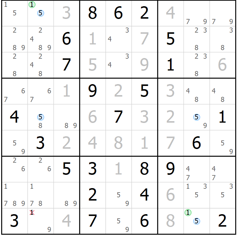 Position des candidats pour la solution de la Gr 17 page 20 du magazine de sudoku Maestro n° 099