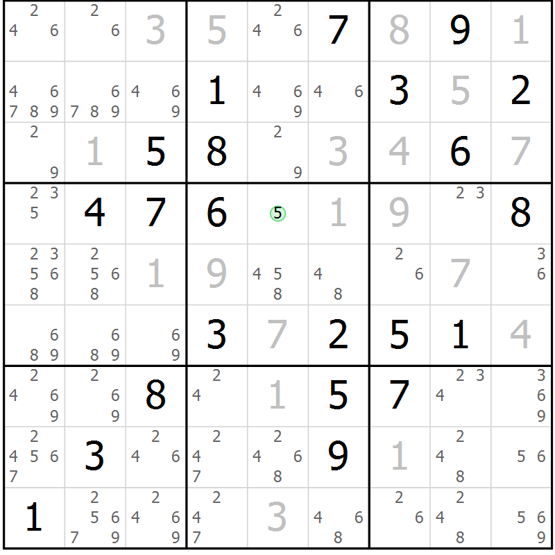 Position des candidats pour la solution de la Gr 18 page 21 du magazine de sudoku Maestro n° 099