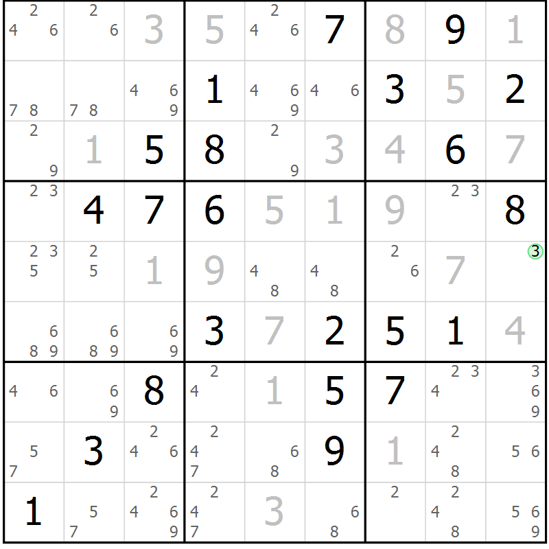 Position des candidats pour la solution de la Gr 18 page 21 du magazine de sudoku Maestro n° 099