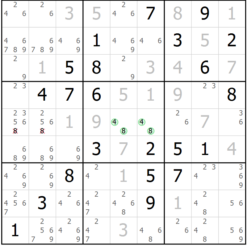 Position des candidats pour la solution de la Gr 18 page 21 du magazine de sudoku Maestro n° 099
