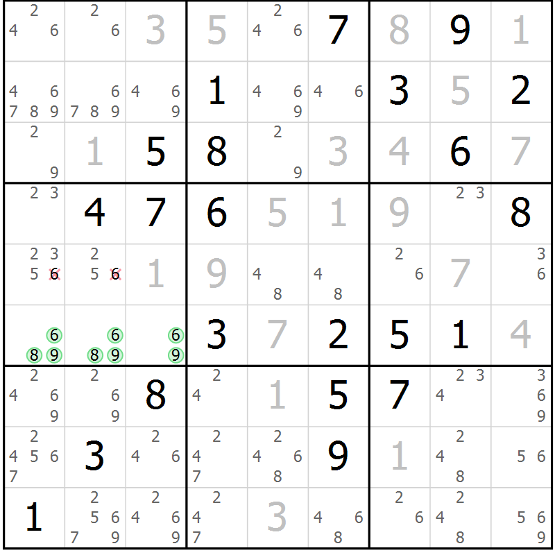 Position des candidats pour la solution de la Gr 18 page 21 du magazine de sudoku Maestro n° 099