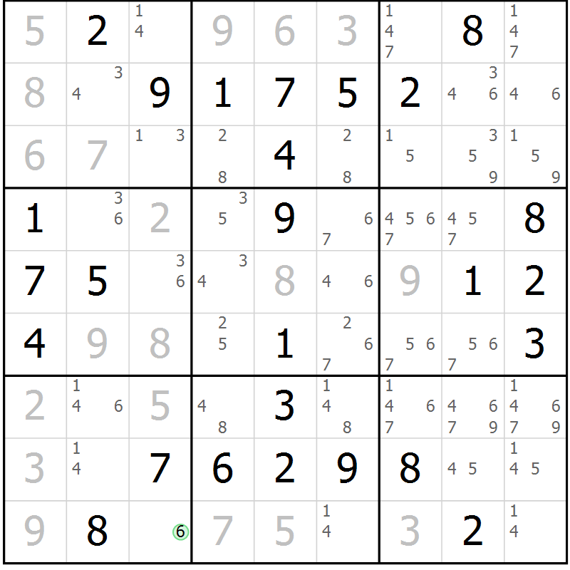 Position des candidats pour la solution de la Gr 19 page 22 du magazine de sudoku Maestro n° 099