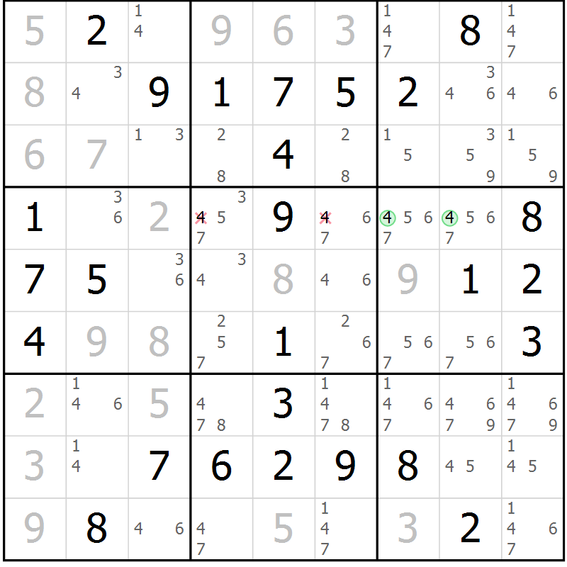 Position des candidats pour la solution de la Gr 19 page 22 du magazine de sudoku Maestro n° 099