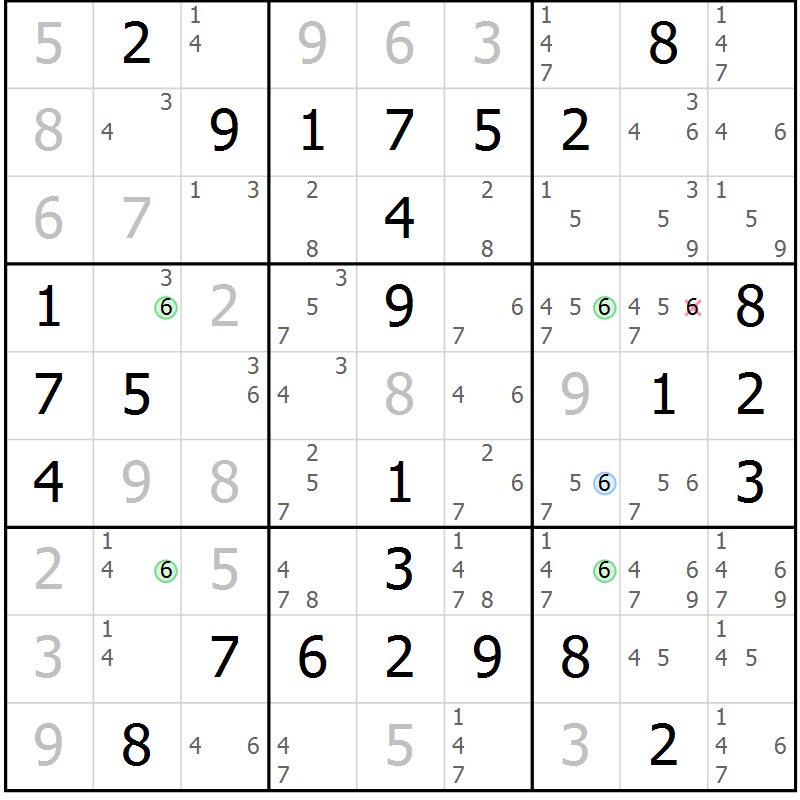 Position des candidats pour la solution de la Gr 19 page 22 du magazine de sudoku Maestro n° 099