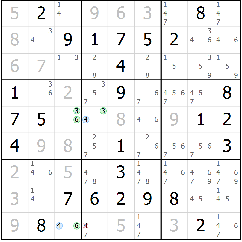 Position des candidats pour la solution de la Gr 19 page 22 du magazine de sudoku Maestro n° 099