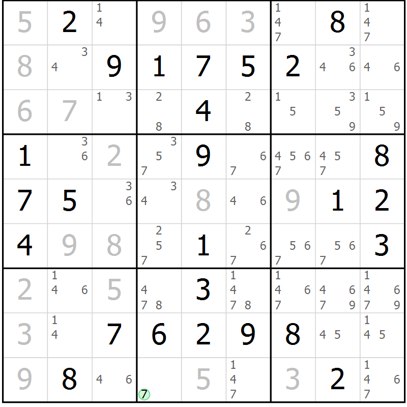 Position des candidats pour la solution de la Gr 19 page 22 du magazine de sudoku Maestro n° 099