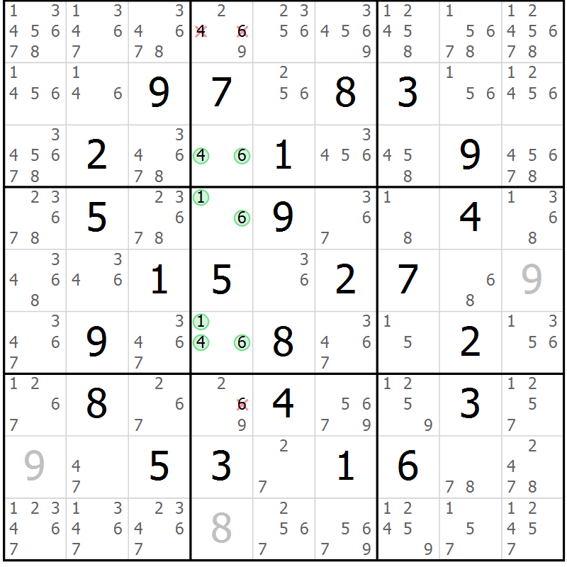 Position des candidats pour la solution de la Gr 20 page 23 du magazine de sudoku Maestro n° 099